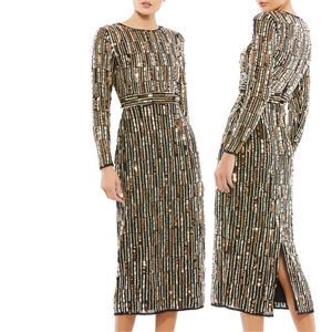 MAC DUGGAL Long Sleeve Embellished Column Midi Dress size 16 NWT